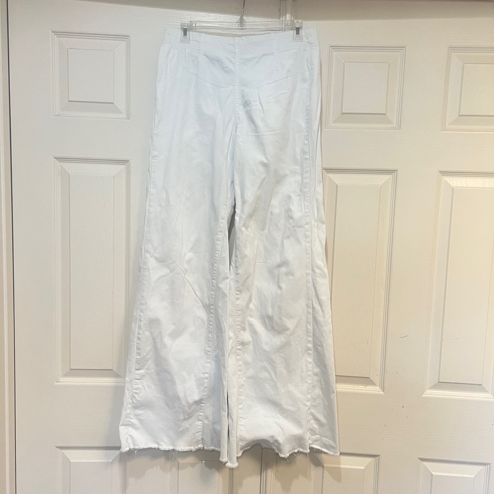 Free People Just‎ Float Wide Leg Jean White Raw Hem Womens 30 Boho Stretch Waist